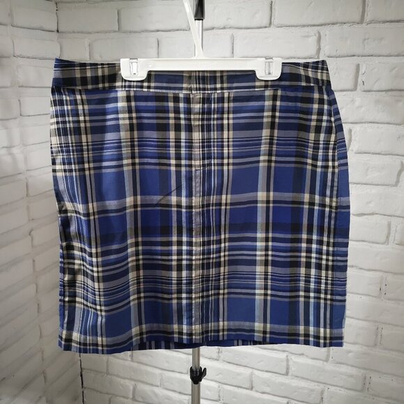 G.H. Bass & Co. Ladies Lightweight Size 14 Blue/Grey/Tan Plaid Skirt - Picture 2 of 8